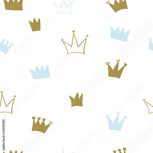 Hand drawn crown. Seamless baby boy wallpaper