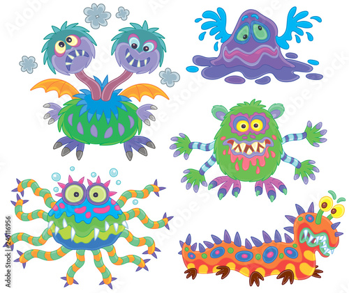 Collection of funny and colorful toy monsters  vector illustrations in a cartoon style