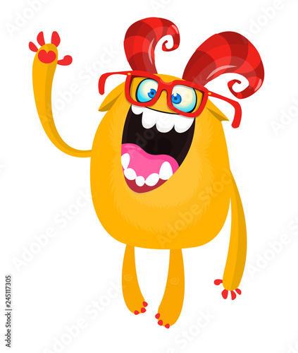 Cartoon smart monster  wearing glasses. Vector illustration isolated