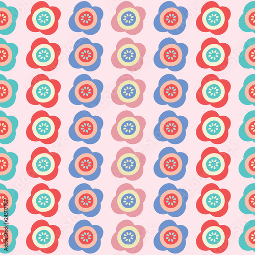 Vector bright flowers stripe seamless repeat pattern background.