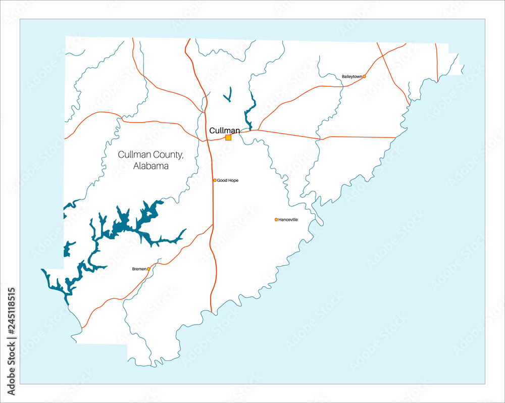 Map Of Cullman County Alabama Detailed And Large Map Of Cullman County In Alabama, Usa Stock Vector |  Adobe Stock