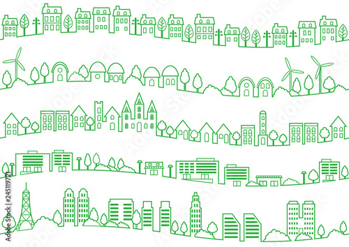 シームレスな町並みのイラストセット