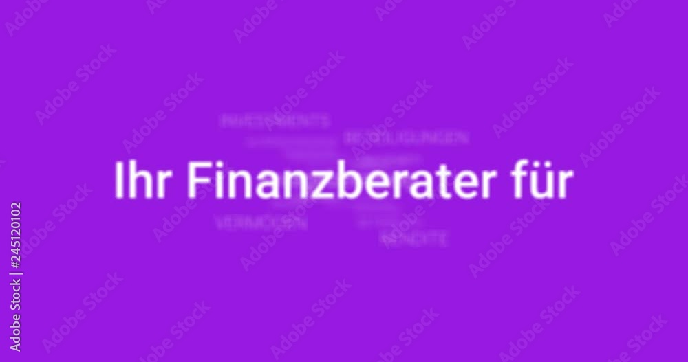 Intro welches den Service einer Finanzberatung zeigt (z.B. Finanzplanung, Risikoprofil, Beratung). Lila Hintergrund, weiße Wörter