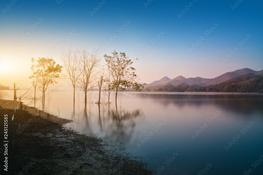 Landscapes river lake view  mountain in morning,Dam beauty in nature