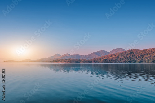 Fototapeta Naklejka Na Ścianę i Meble -  Landscapes river lake view  mountain in morning,Dam beauty in nature