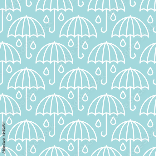 Retro Seamless Pattern Umbrellas Raindrops Turquoise