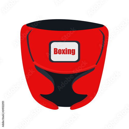 Boxing helmet, red colour helmet. Vector illustration isolated on white background. Sports inventory. EPS 10.