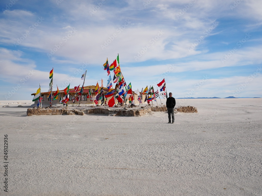 Young tourist at Salar de Uyuni, Bolivia