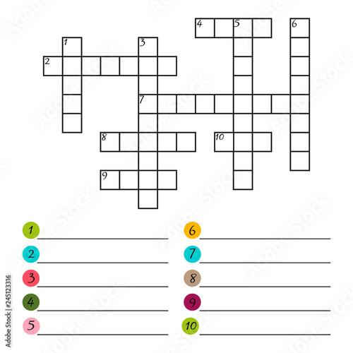 Vector crossword puzzle template isolated on white background. Illustration of crossword game, hobby intelligence