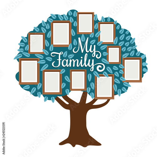 Family Tree with photo frame isolated on white. Vectoir family togetherness community, genealogy frame with photo illustration