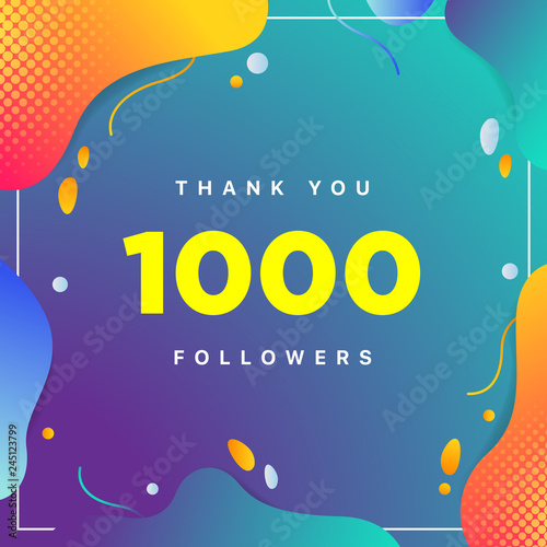 1000 or 1k, followers thank you colorful geometric background number. abstract for Social Network friends, followers, Web user Thank you celebrate of subscribers or followers and like