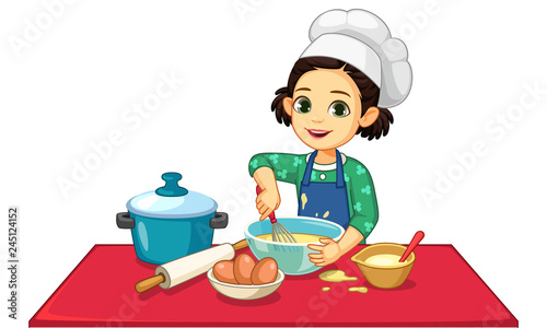 Cute little girl cooking vector illustration