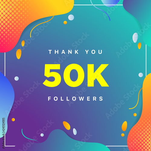 50k or 50000, followers thank you colorful geometric background number. abstract for Social Network friends, followers, Web user Thank you celebrate of subscribers or followers and like