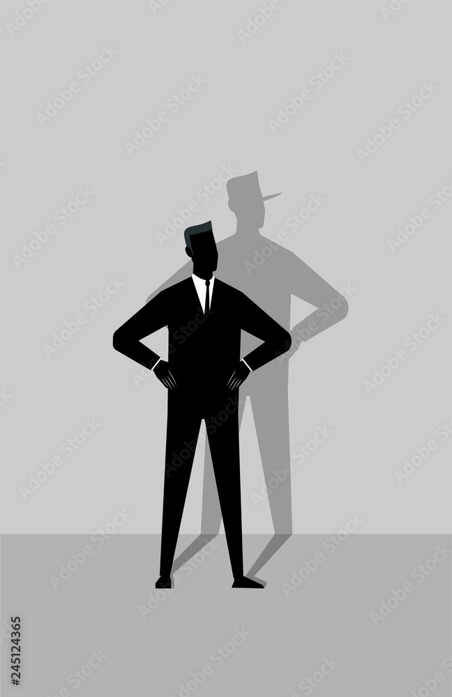 Obraz premium man on a podium giving speech with his long nose shadow. Concept of liar.
