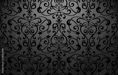 Wallpaper in the style of Baroque. Seamless vector background. Black floral ornament. Graphic pattern for fabric, wallpaper, packaging. Ornate Damask flower ornament
