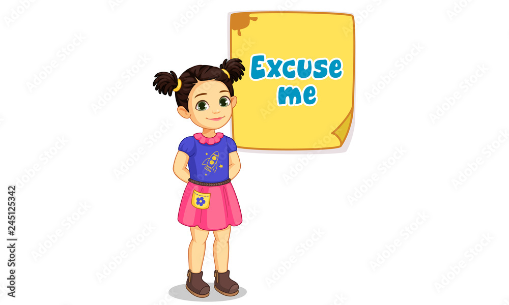 cute little girl with board of Excuse Me text cute little girl with board of Excuse Me text