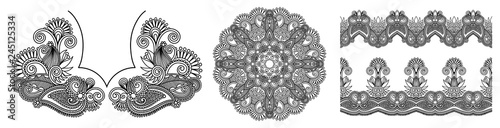 collection of seamless decorative ethnic ornamental floral stripes