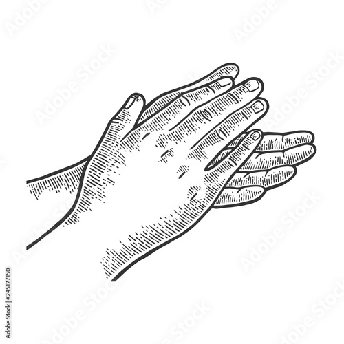 Applause clapping hands engraving vector illustration. Scratch board style imitation. Hand drawn image.