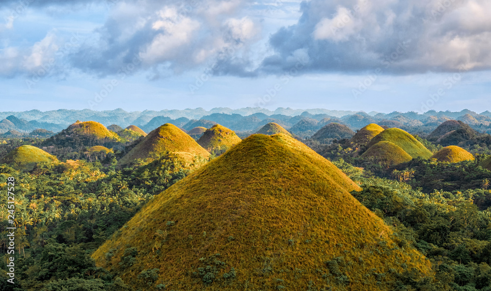 Famous Chocolate Hills aerial drone view, Bohol Island, Philippines - obrazy, fototapety, plakaty 