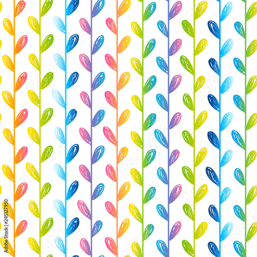 Seamless pattern with rainbow herbal silhouettes