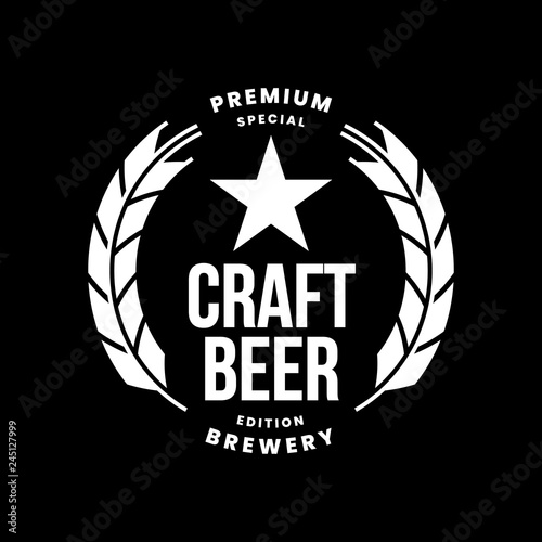 Modern craft beer drink vector logo sign for bar, pub, store, brewhouse or brewery isolated on black background. Premium quality logotype emblem illustration. Brewing fest fashion t-shirt badge design