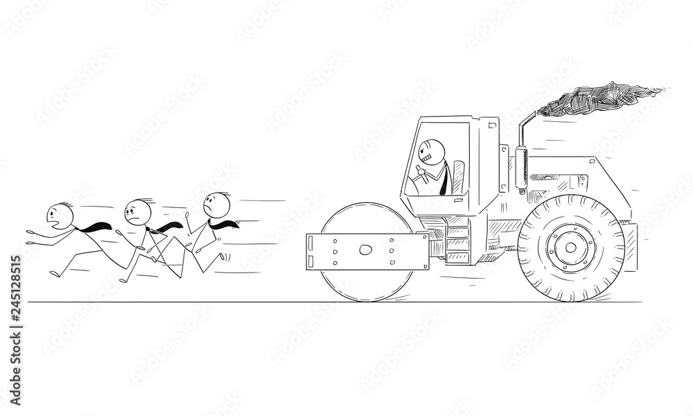 Cartoon stick drawing conceptual illustration of businessman driving ...