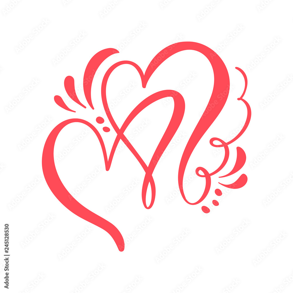 Two lover calligraphic hearts. Handmade vector calligraphy. Decor for greeting card, mug, photo overlays, t-shirt print, flyer, poster design