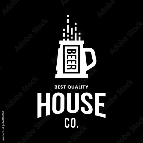 Modern craft beer drink vector logo sign for bar, pub, store, brewhouse or brewery isolated on black background. Premium quality mug logotype illustration. Brewing fest fashion t-shirt badge design.