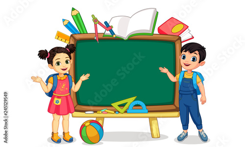 Illustration of the kid with empty blackboard