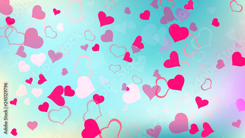 A sample of wallpaper design, textiles, packaging, printing, holiday invitation for Valentine's Day. Spring background. Red hearts of confetti are flying. Red on Gradient fond Vector.