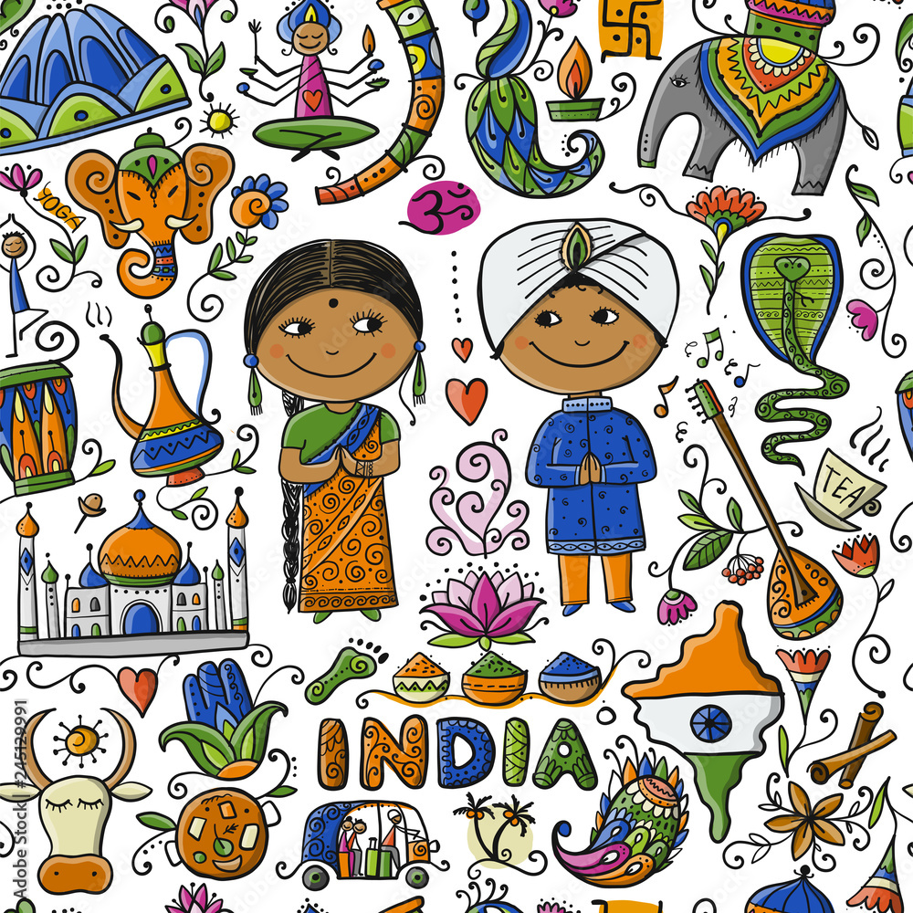 Fototapeta premium Indian lifestyle. Seamless pattern for your design