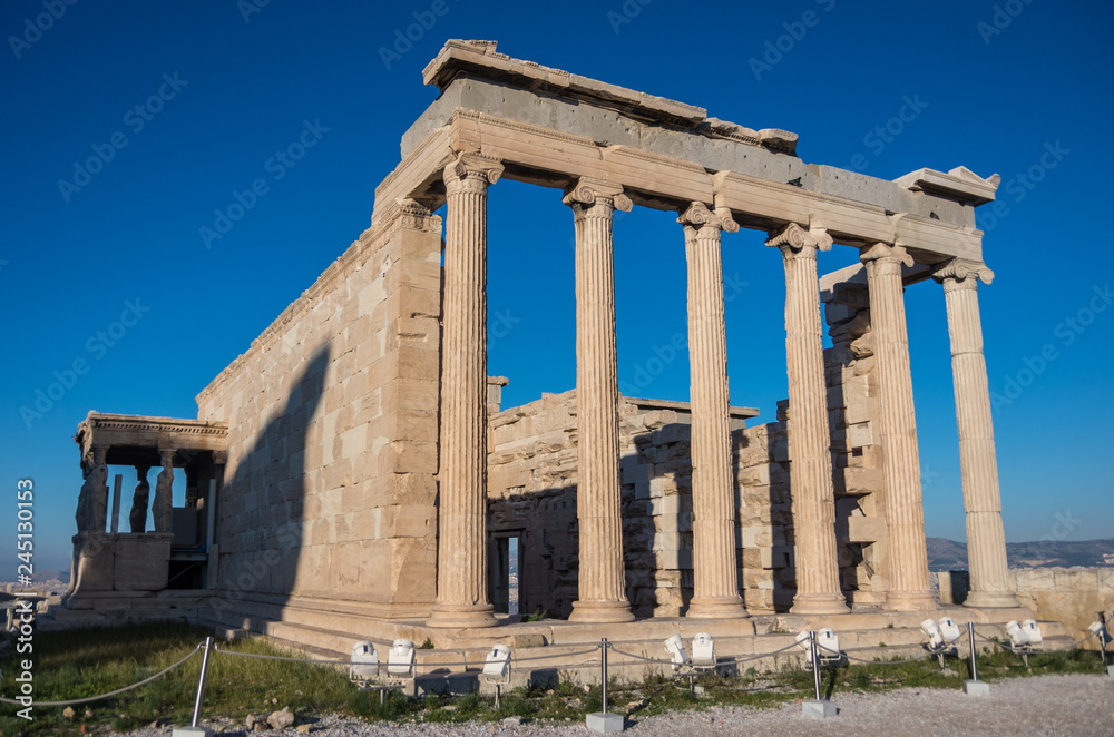 Erechtheion or Erechtheum, A Greek temple dedicated to both Athena and Poseidon. Acropolis of Athens. UNESCO World Hetiage site.
