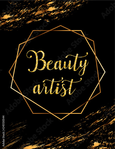 Beauty artist vector poster with gold headline
