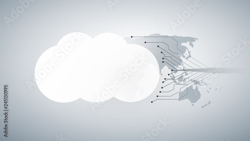 Cloud Computing Design Concept - Digital Connections, Technology Background with World Map and Network Mesh 