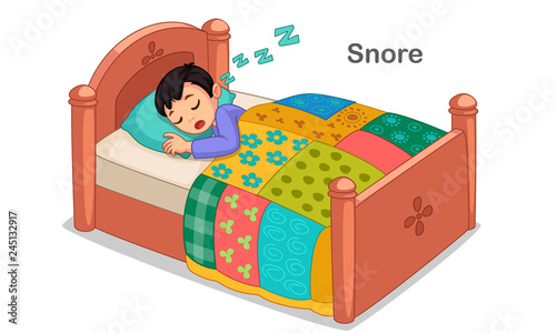 Little boy sleeping and snoring vector illustration