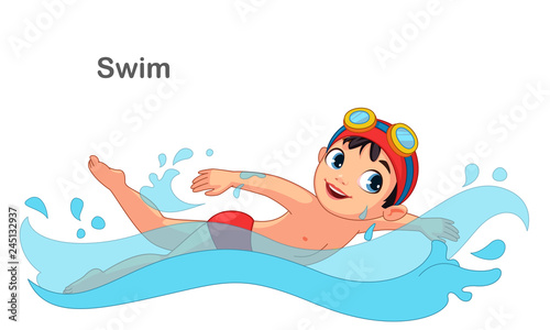 Little Boy Swimming Vector Illustration