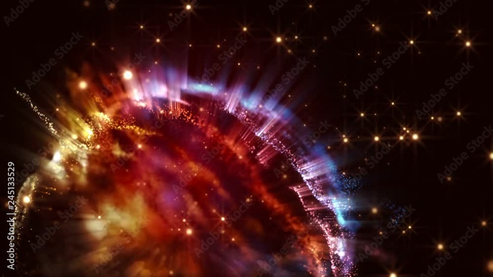 4K Abstract motion background animation shining particles stars sparks and magic dust forming in space wave flow with light rays and projections seamless loop
