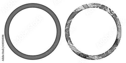 Obraz na płótnie Round frame of car tire tracks isolated on white background, vector background w salonie