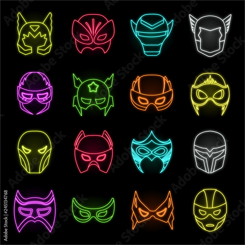 Carnival mask neon icons in set collection for design.Mask on the eyes and face vector symbol stock web illustration.