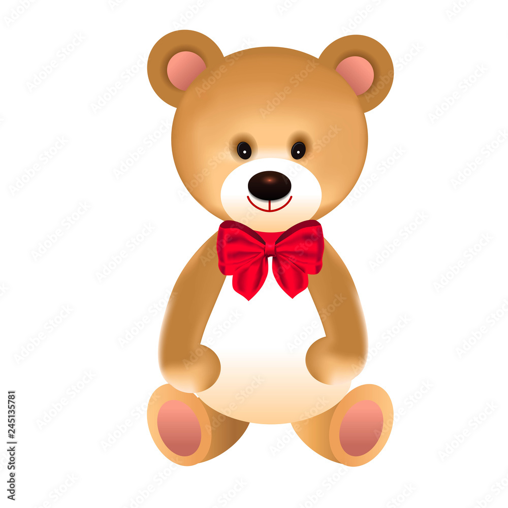Fototapeta premium Bear with bow tie around neck isolated on white background.