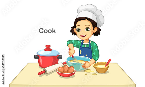 Little girl cooking vector illustration