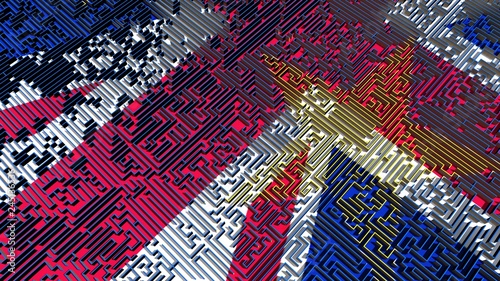 3D Illustration. Eu flag labyrinth in Union Jack Flag. Brexit time.