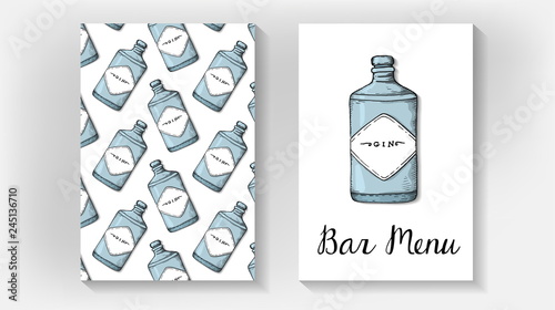 Vector Illustration of Bar Menu Template with Gin Bottles Sketch Style