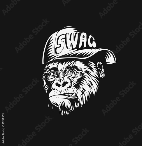 SWAG monkey with cap - Monkey modern street style attributes for t-shirt and tatto.