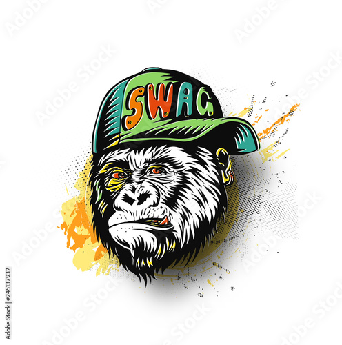 SWAG monkey with cap - Monkey modern street style attributes for t-shirt and tatto.