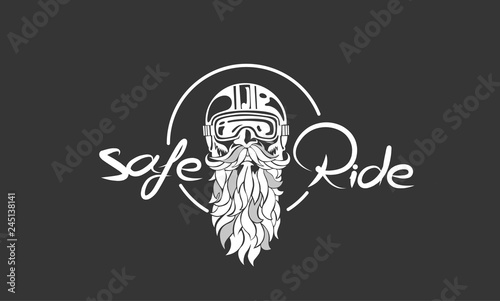 Sketch of hipster rider wearing a helmet for safe ride, vector illustration.