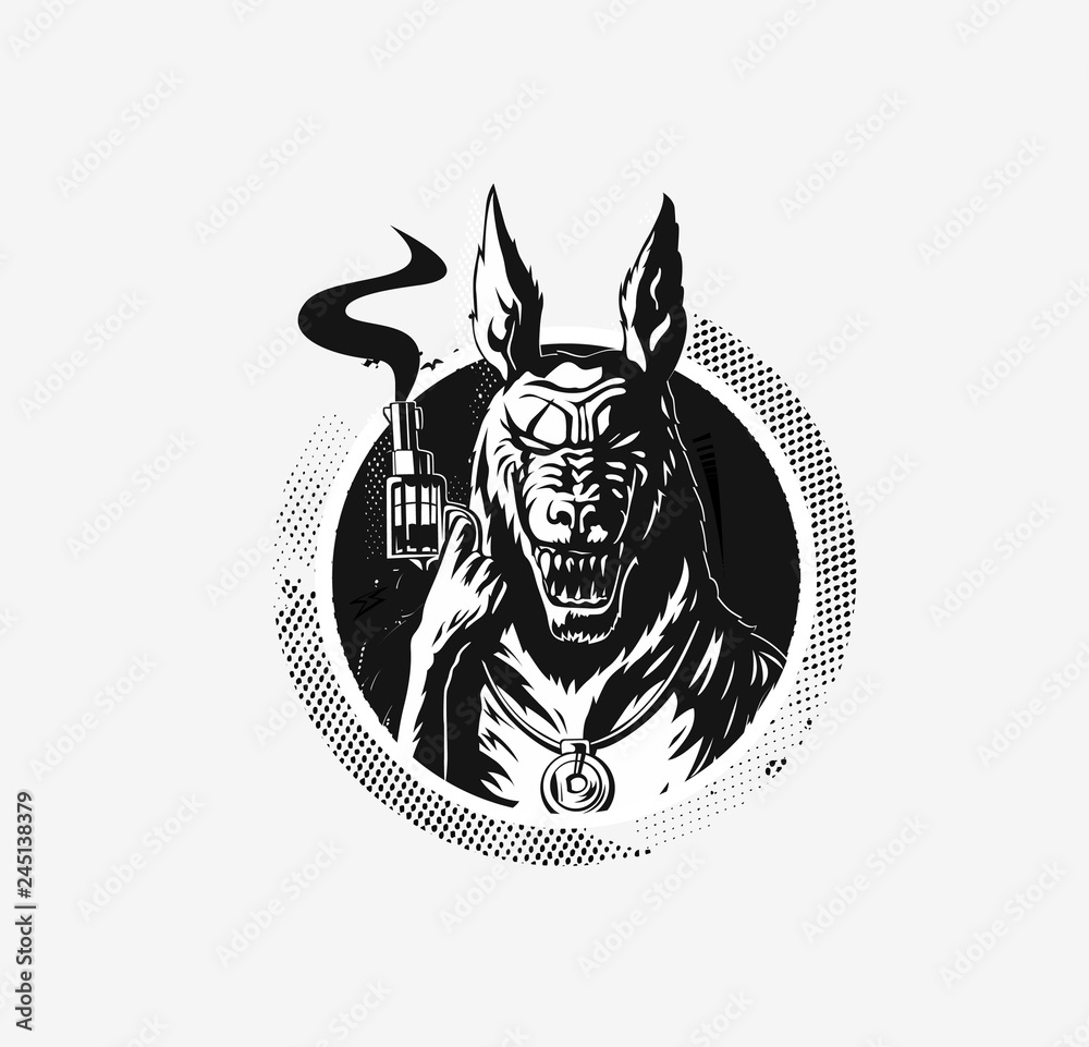 Obraz premium Silhouette of a gangster wolf with a gun in hand - Vector Illustration.