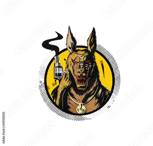 Silhouette of a gangster wolf with a gun in hand - Vector Illustration.