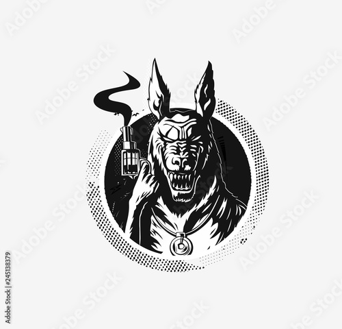 Silhouette of a gangster wolf with a gun in hand - Vector Illustration.