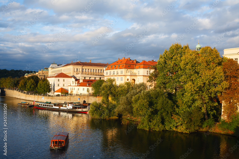 Fototapeta premium embankment of the Vltava river in Prague at sunset